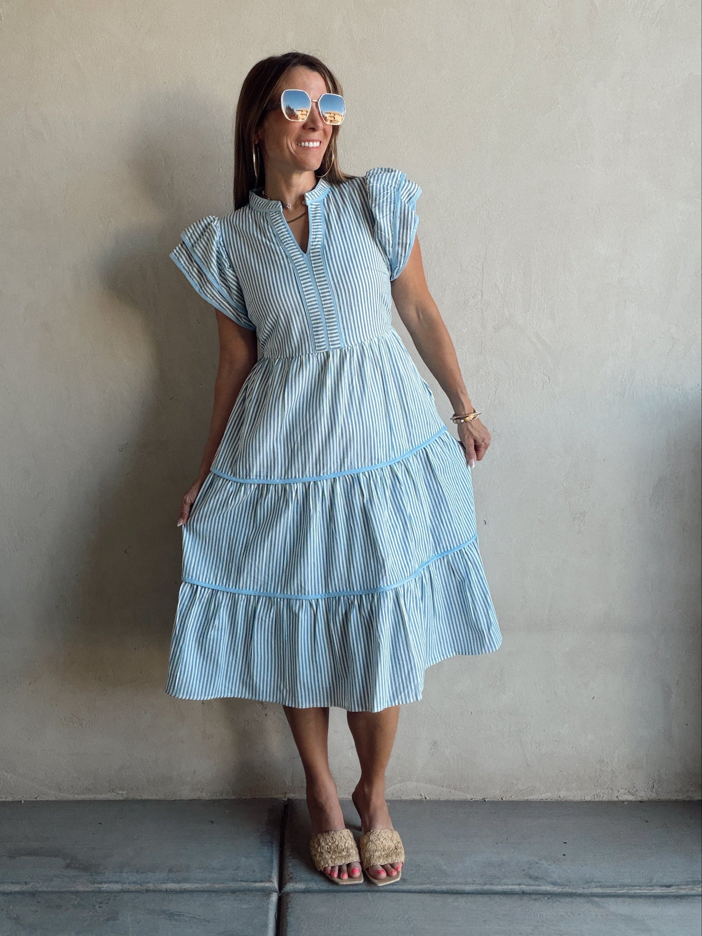 Cecilia Striped Dress in Blue & White