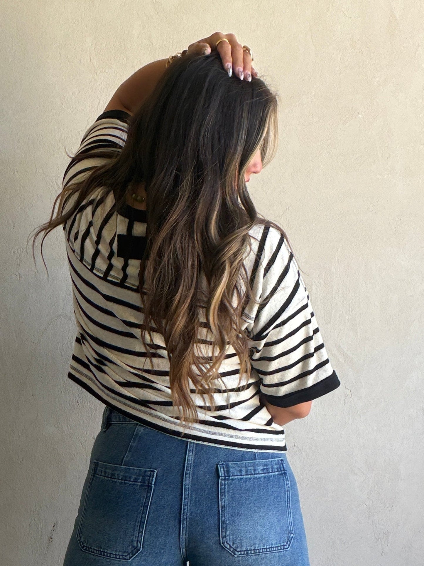 Janna Stripe Top in Oatmeal & Black