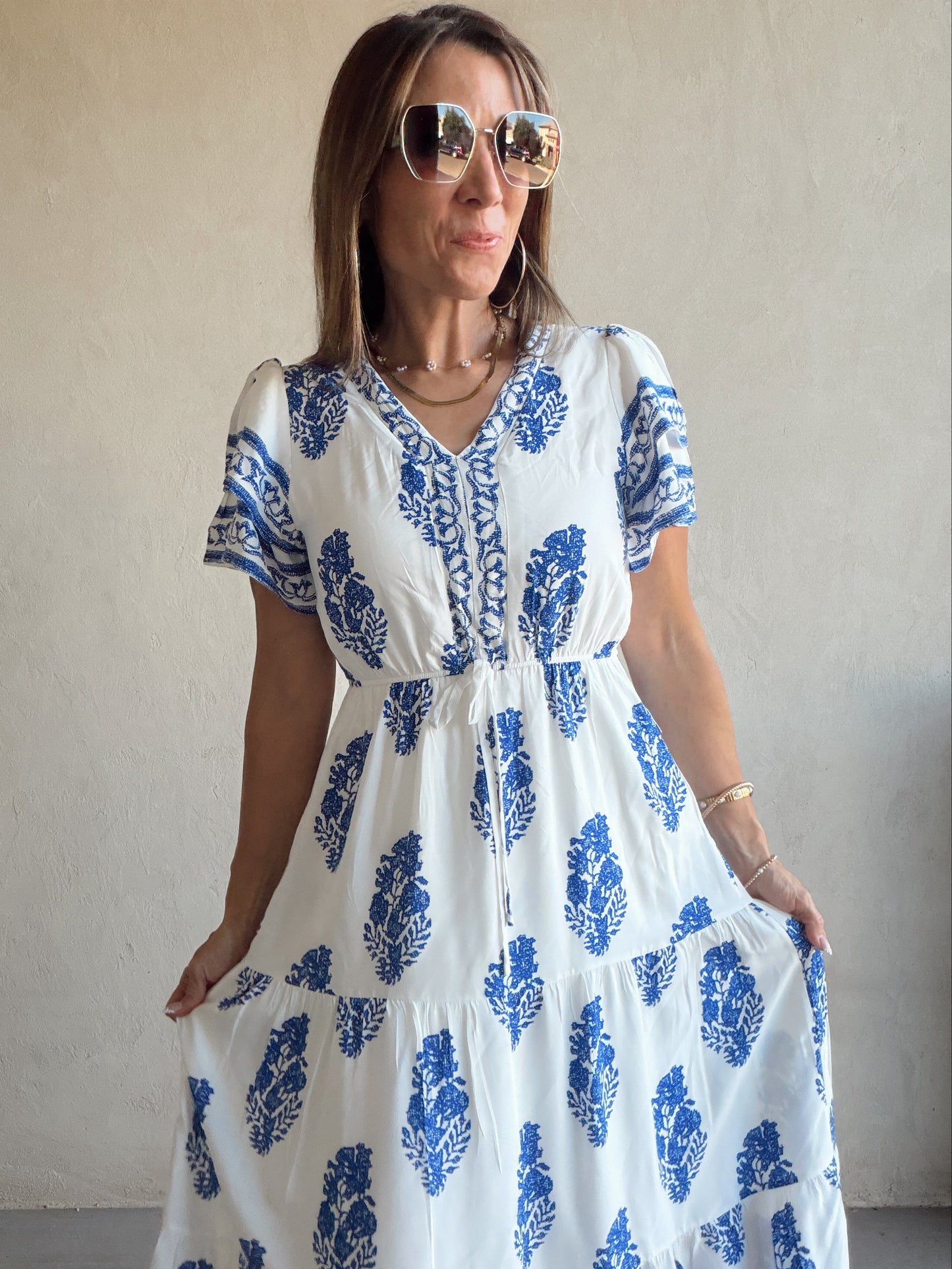 Erin Dress in Royal Blue & White