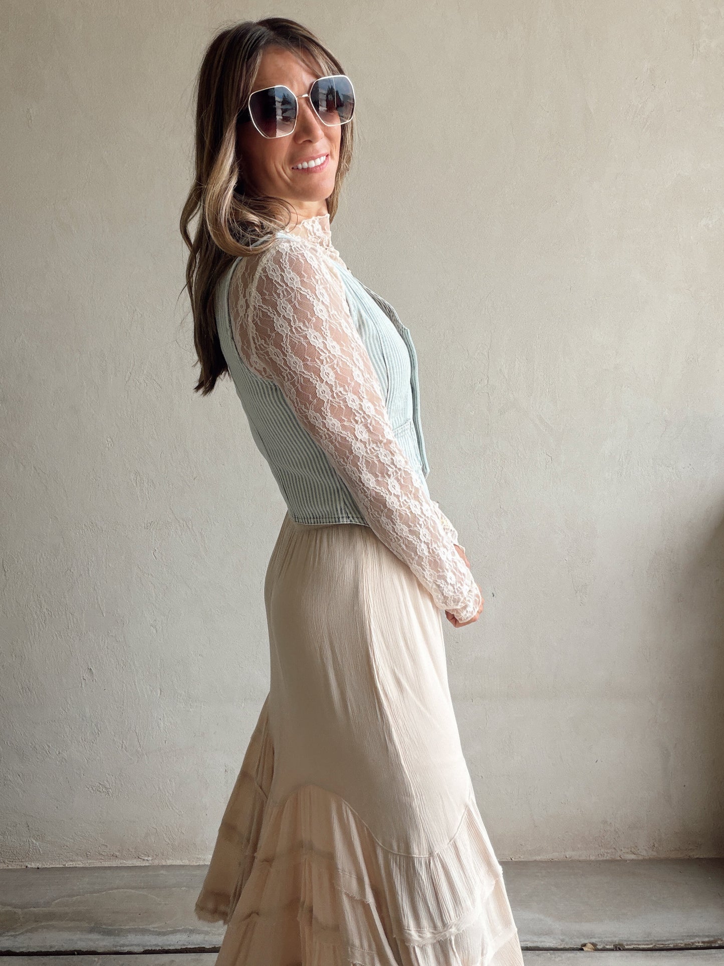 Liza Mesh Lace Top in Cream
