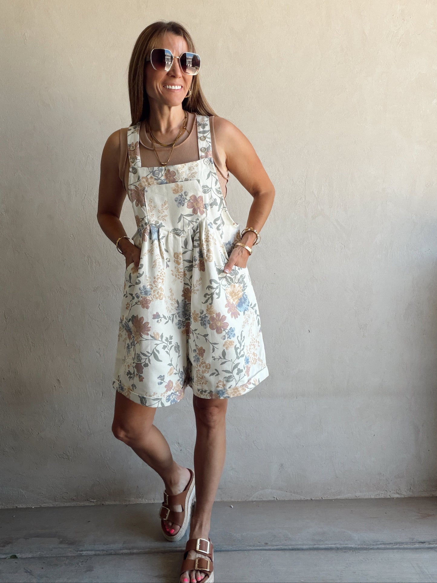 Olivia Overalls in Cream Floral