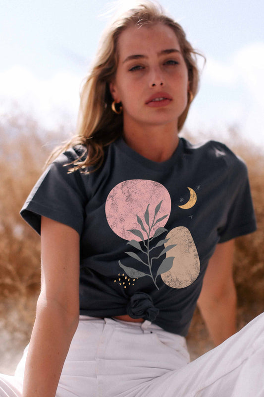 Abstract Floral Moon Tee in Army Green