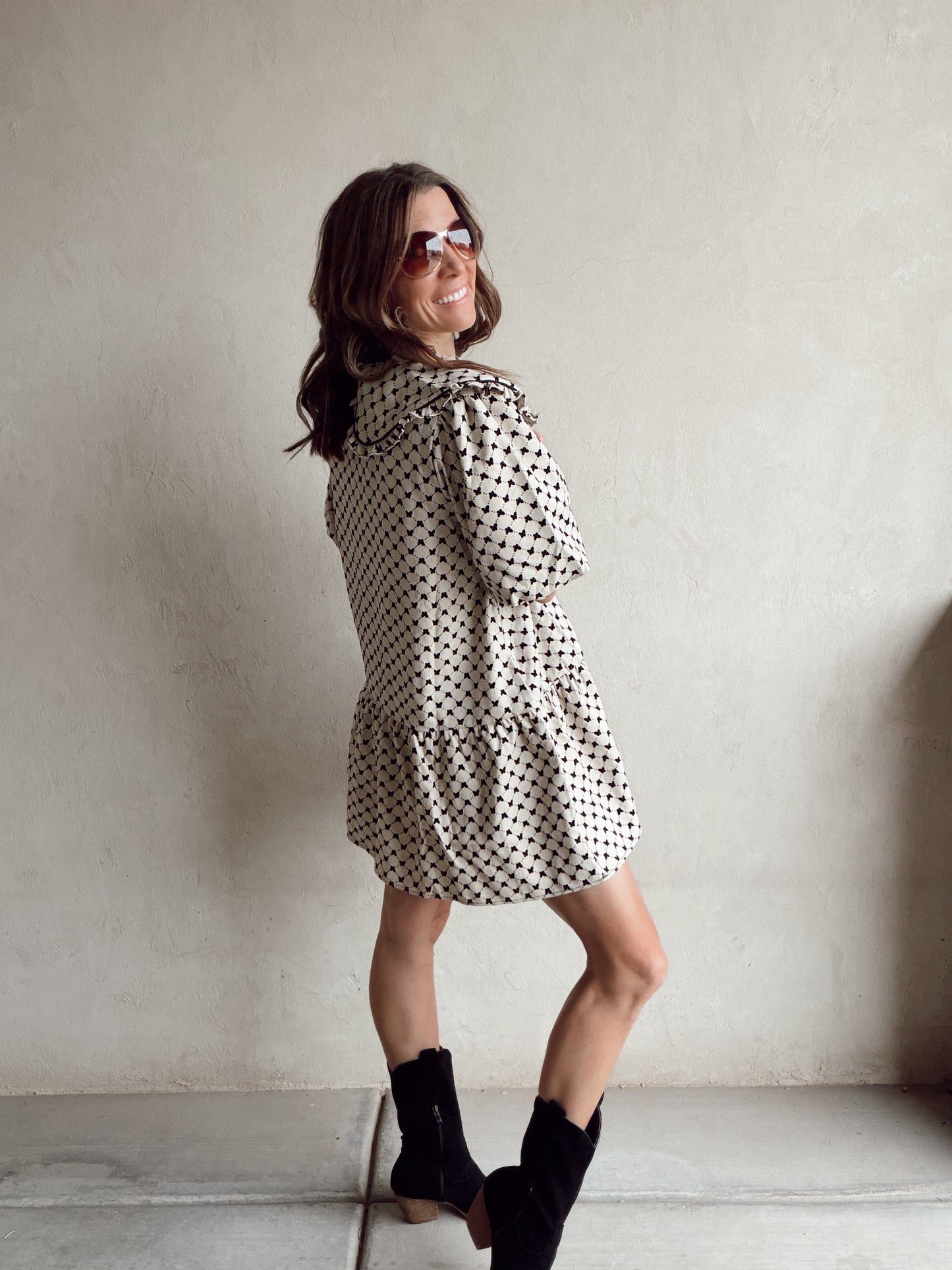 Melody Midi Dress in Cream & Black