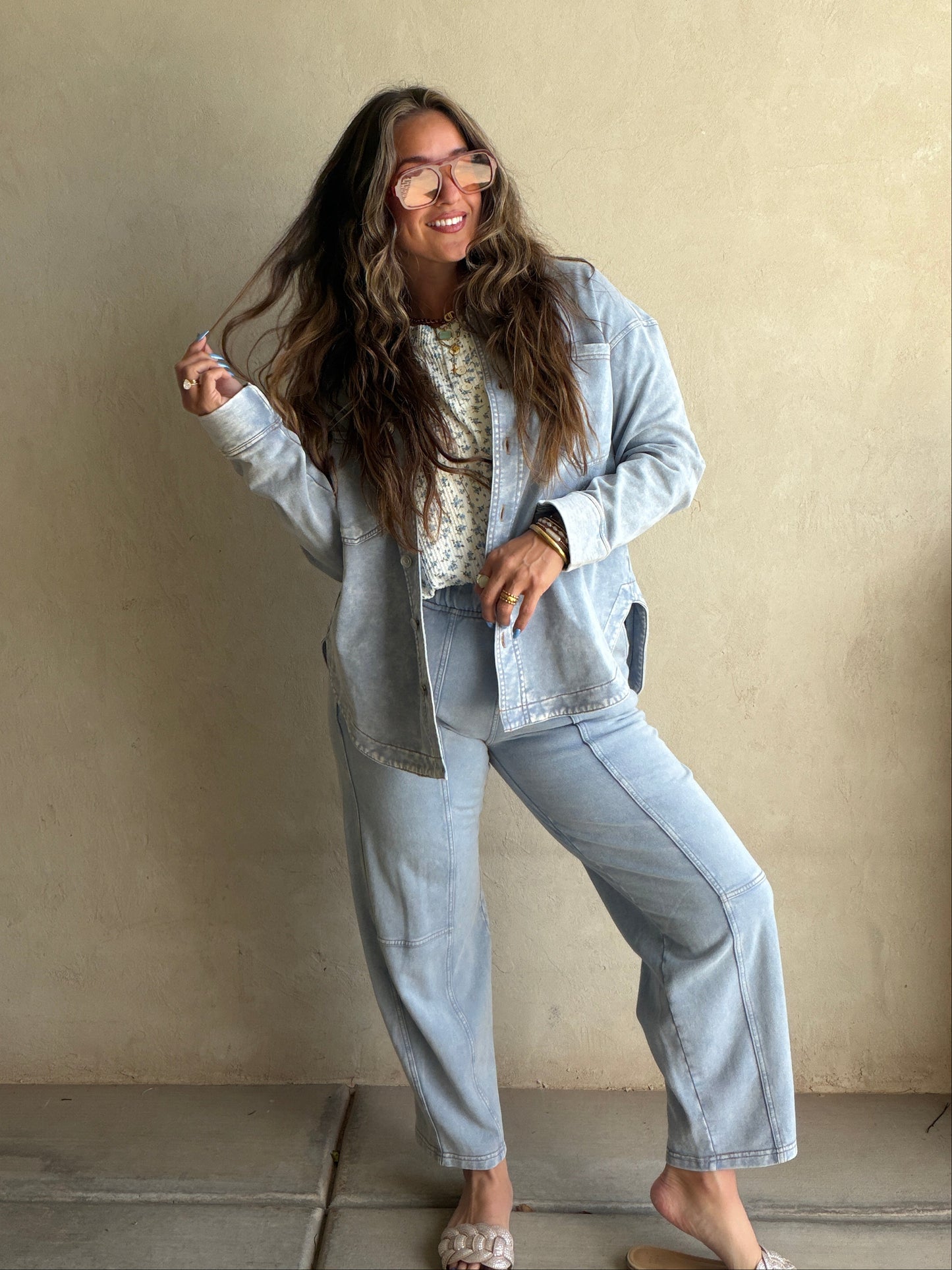 Keri Set in Acid Wash Blue