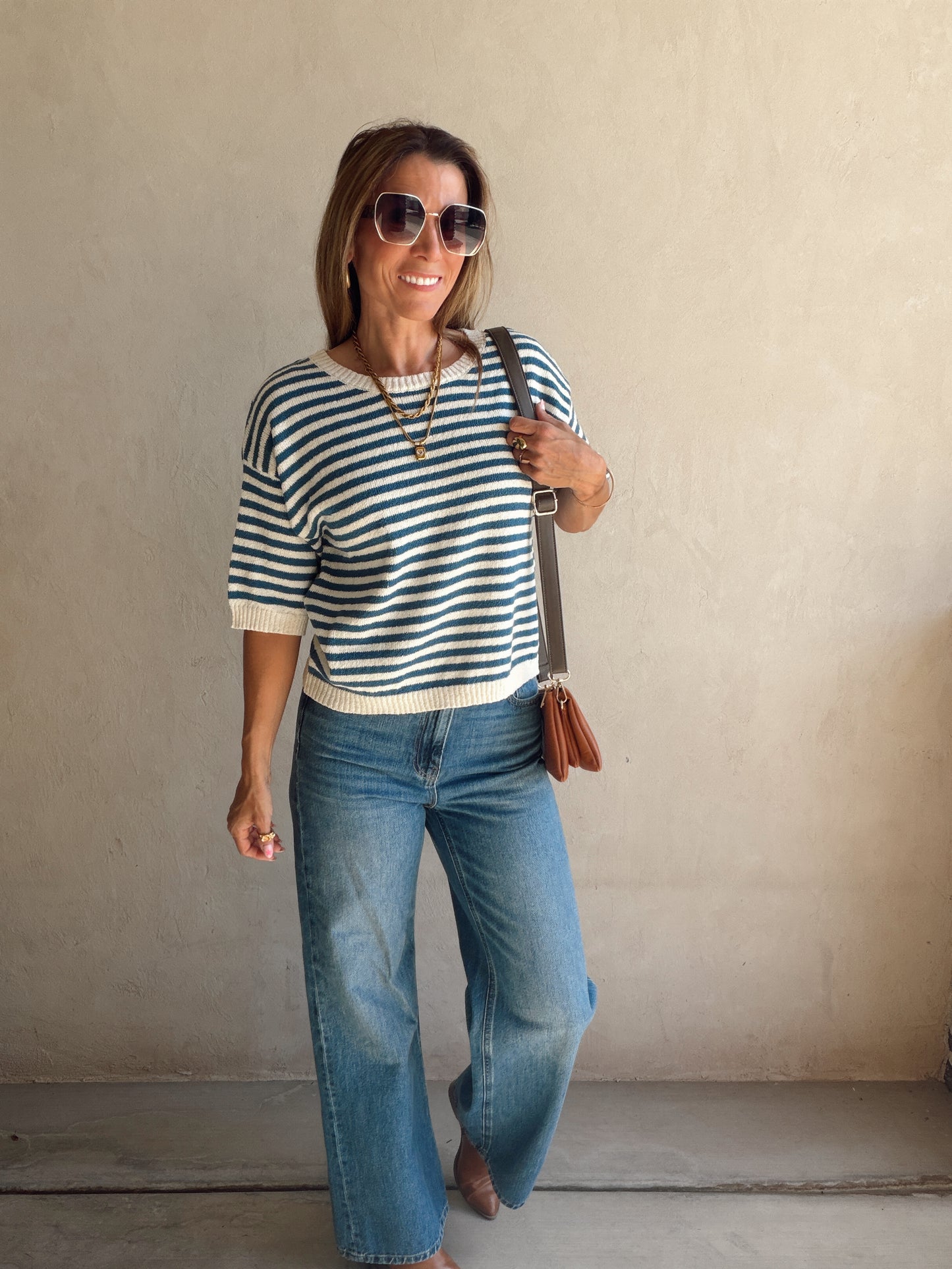 Emerald Striped Top in Blue & Ivory