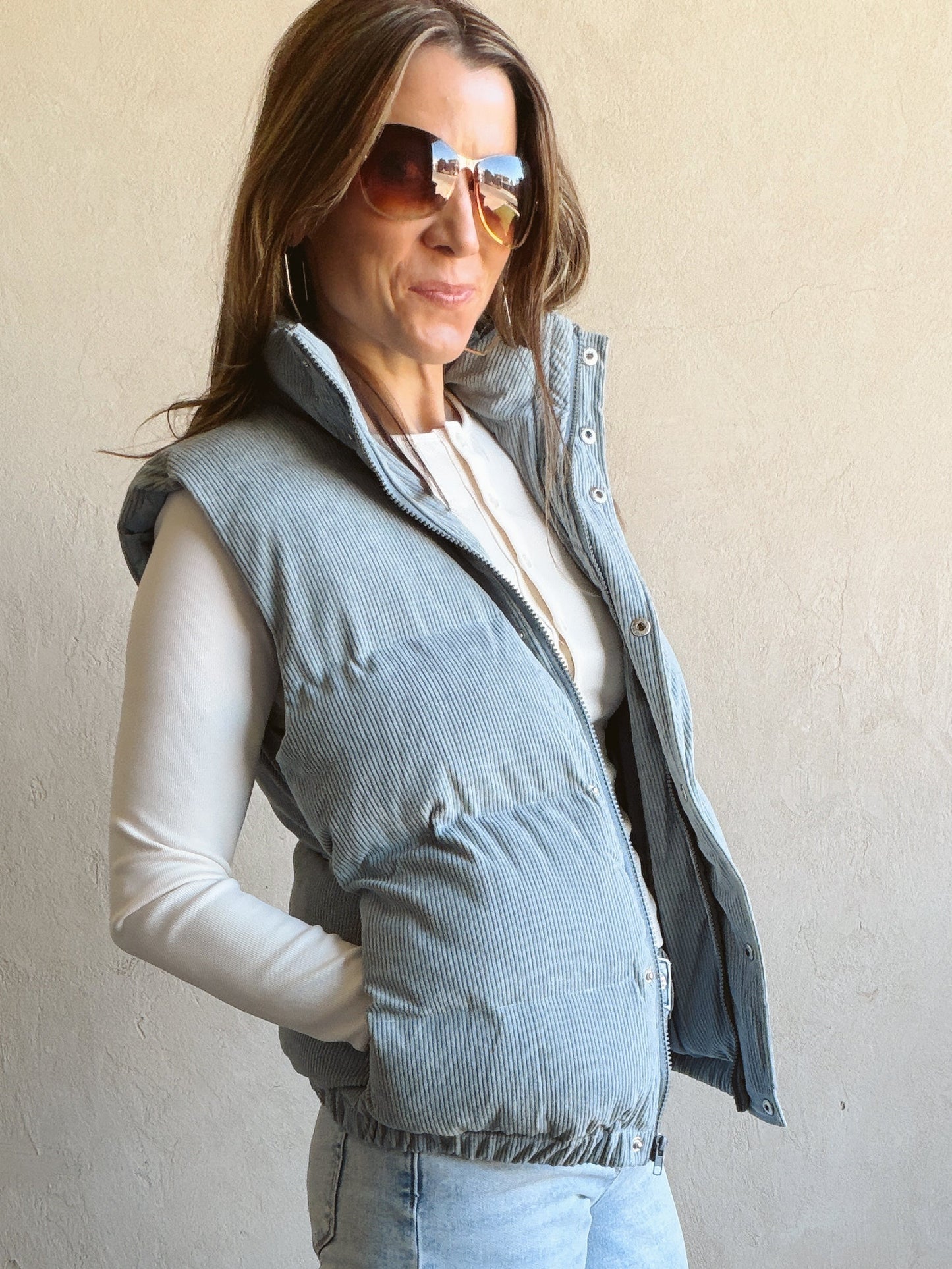 Cass Corduroy Vest in Dusty Blue