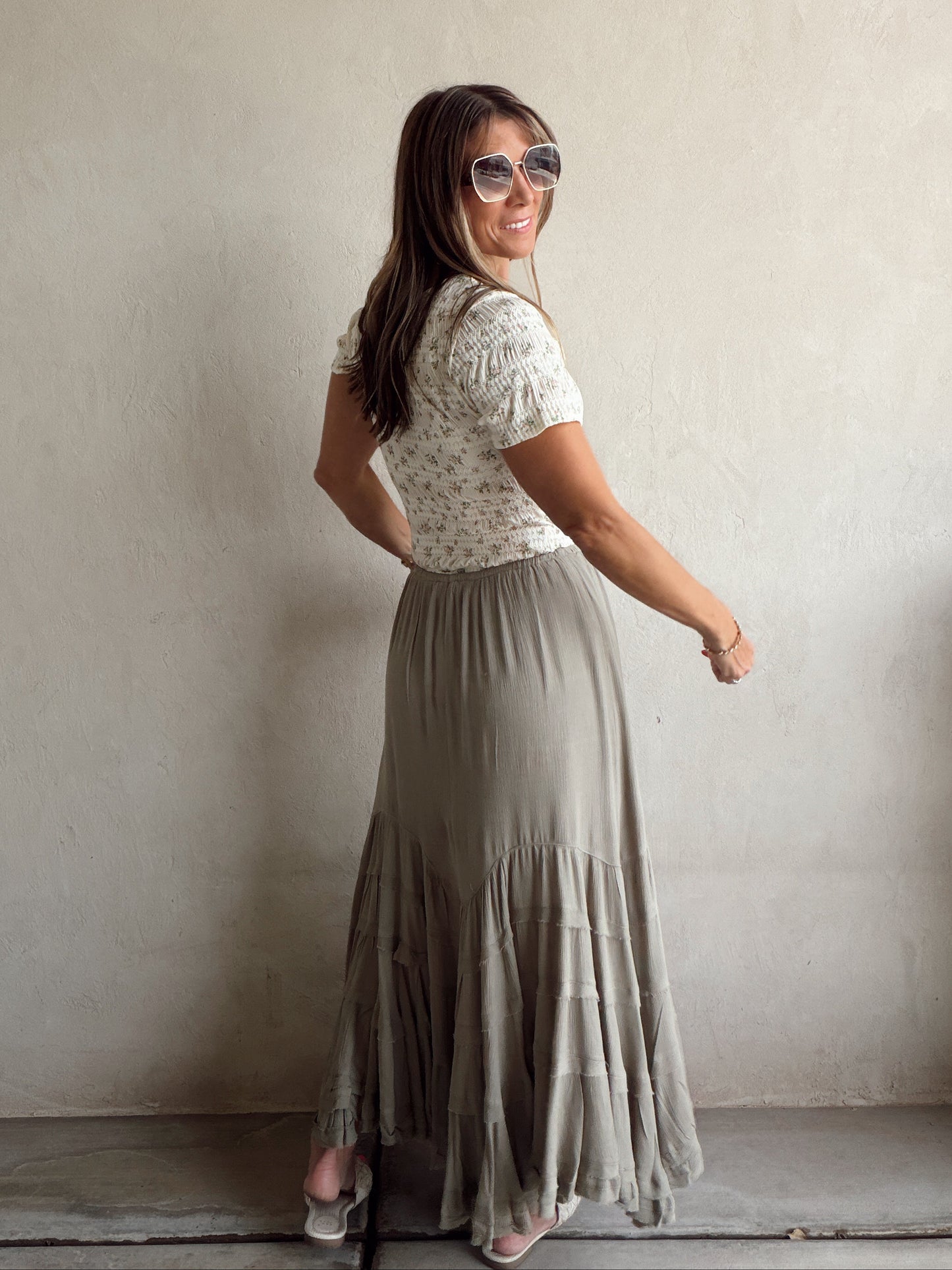 Paisley Boho Skirt in Olive