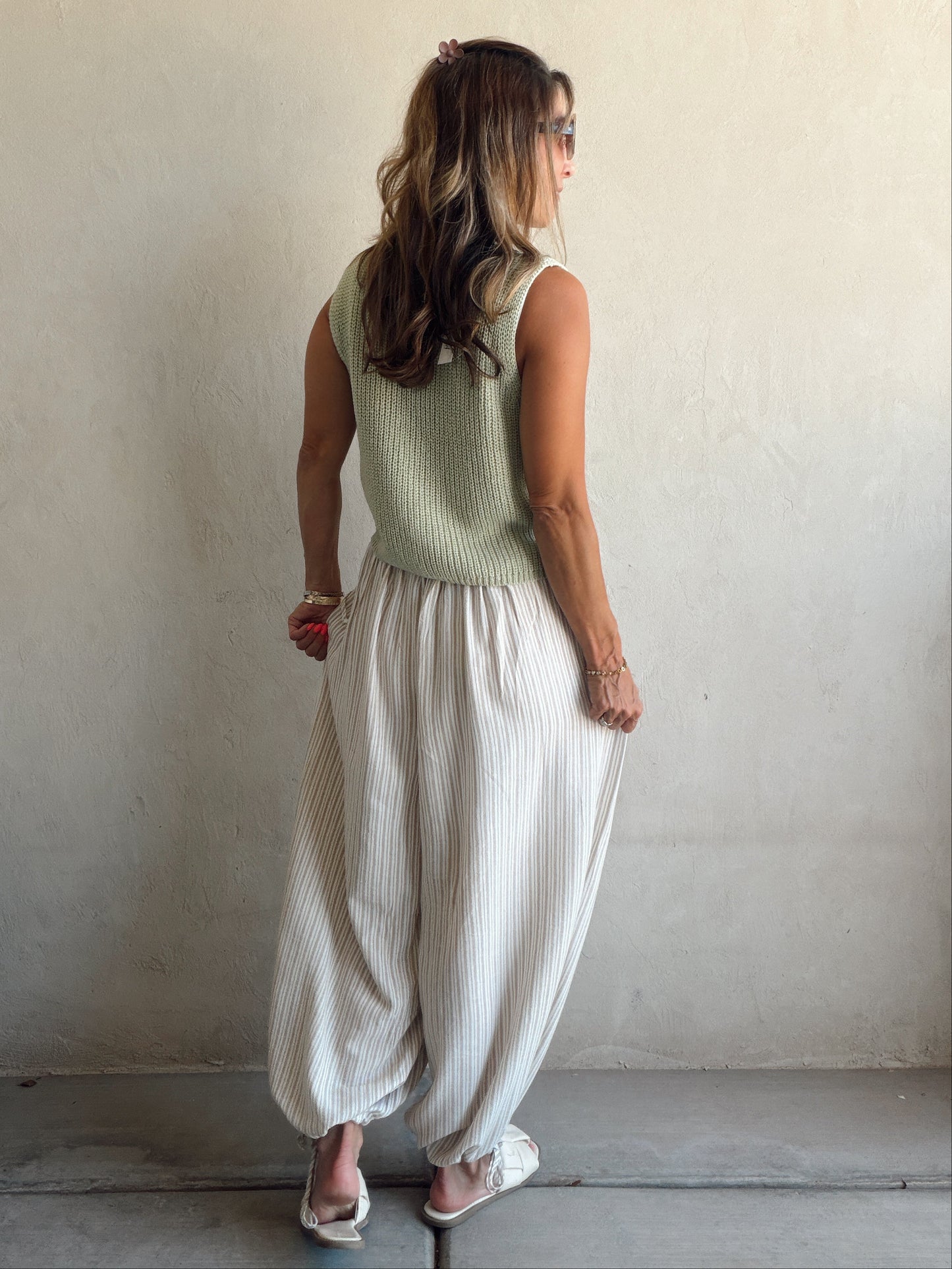 Sherry Striped Parachute Pants in Mocha & Ivory