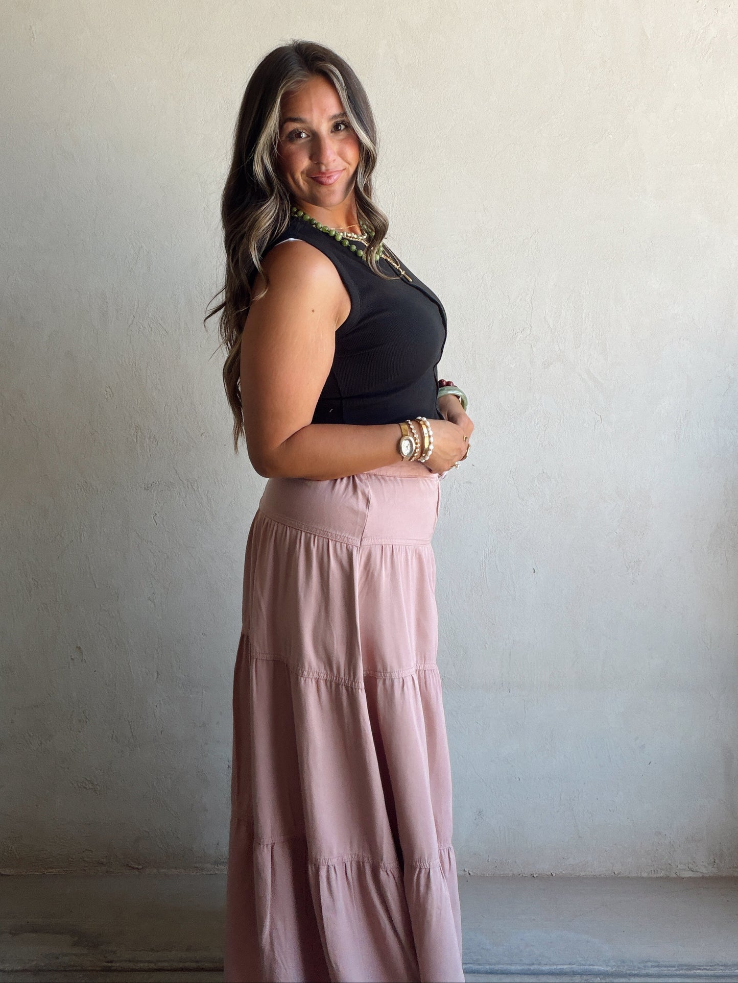 Bella Tiered Skirt in Mauve