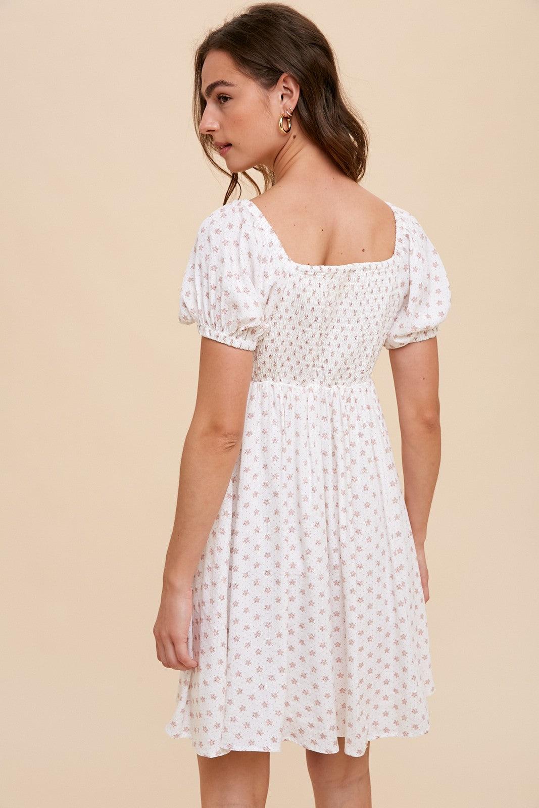 Bethany Babydoll Dress in White Floral
