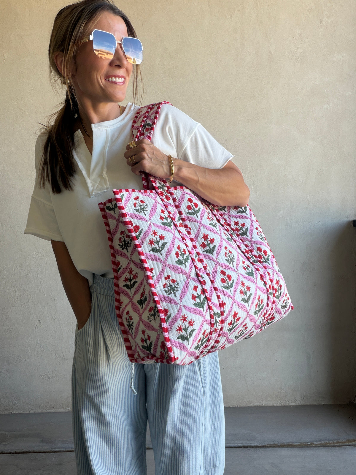 Mindee Quilted Bag – Pink & Green Floral
