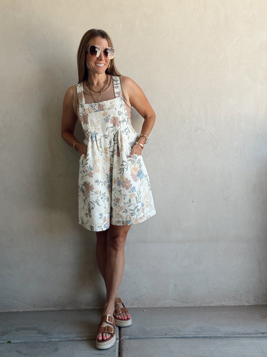 Olivia Overalls in Cream Floral