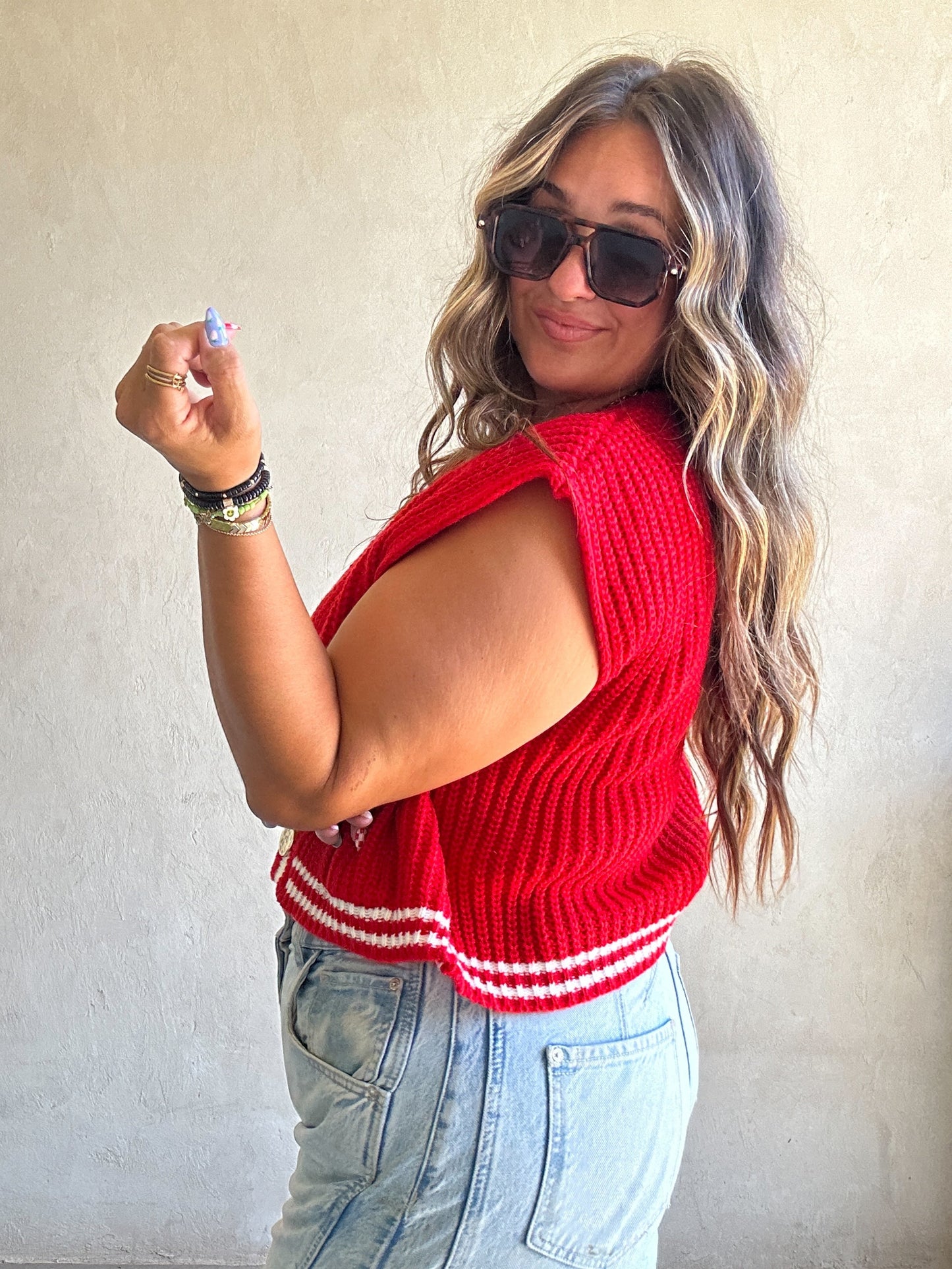 Rosy Sweater Vest in Red & Ivory