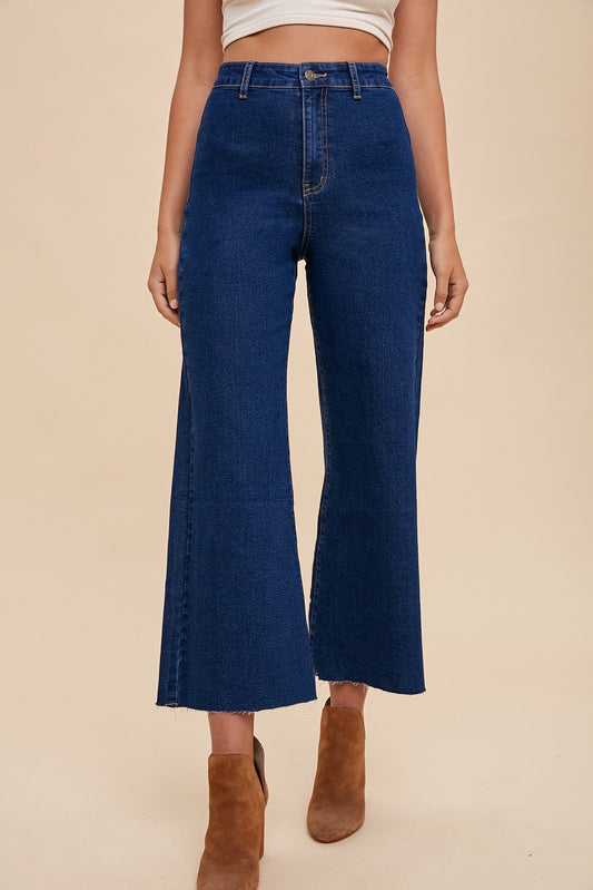 High Rise Wide Leg Cropped Jeans in Dark Denim