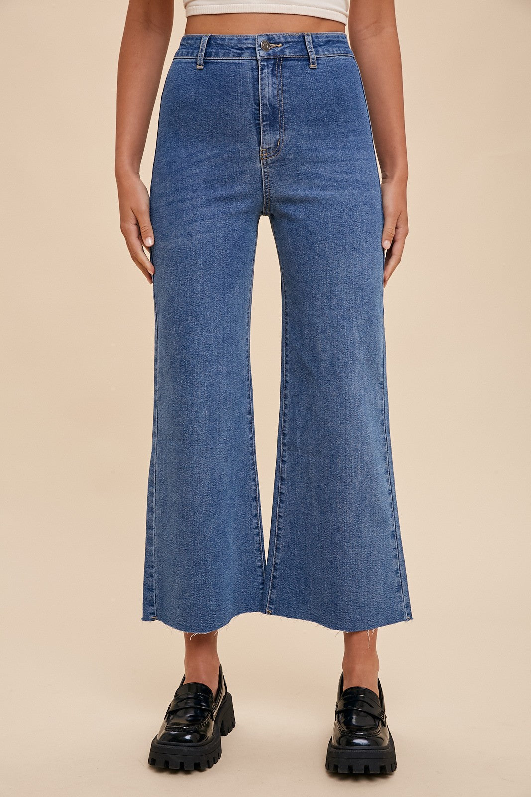 High Rise Wide Leg Cropped Jeans in Light Denim