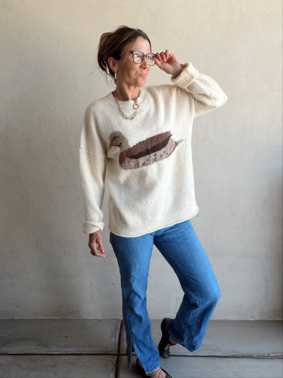 Mallory Mallard Duck Sweater in Cream