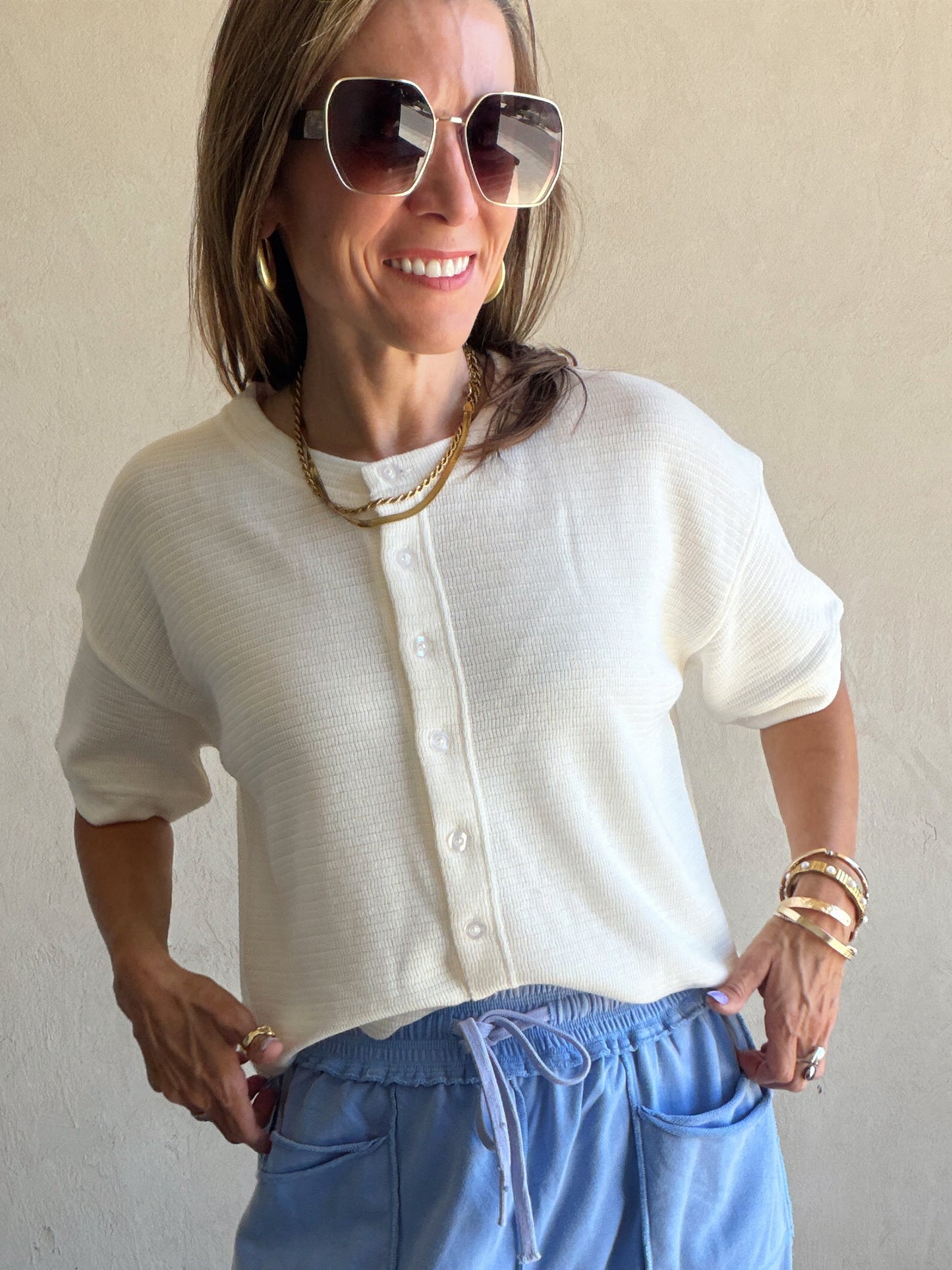 Mal Textured Top in Cream