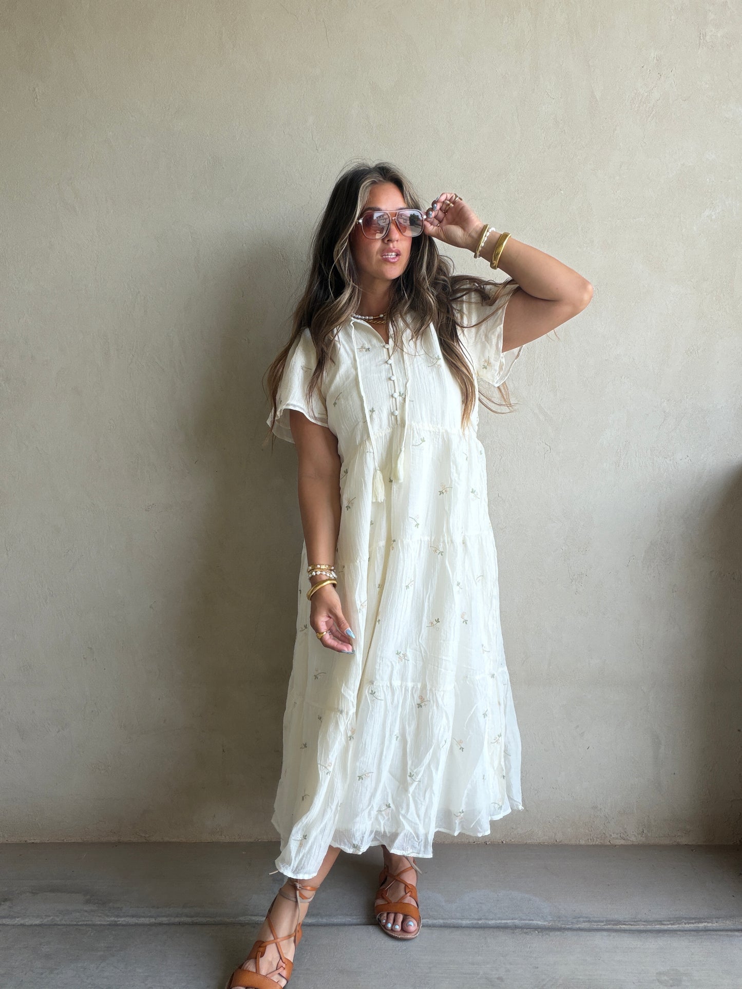 Ava Embroidered Dress in Cream