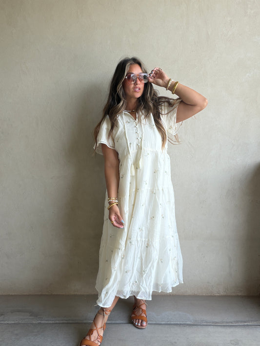 Ava Embroidered Dress in Cream