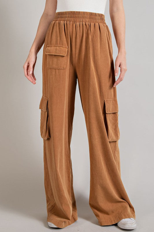 Mindy Mineral Washed Cargo Pants in Clay or Black