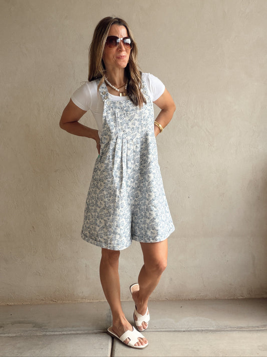 Bella Overalls in Light Wash Floral