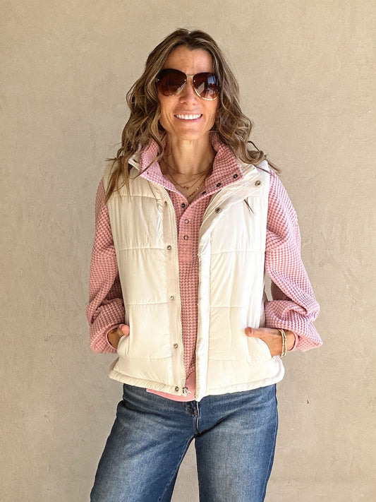 Laken Quilted Vest in Cream