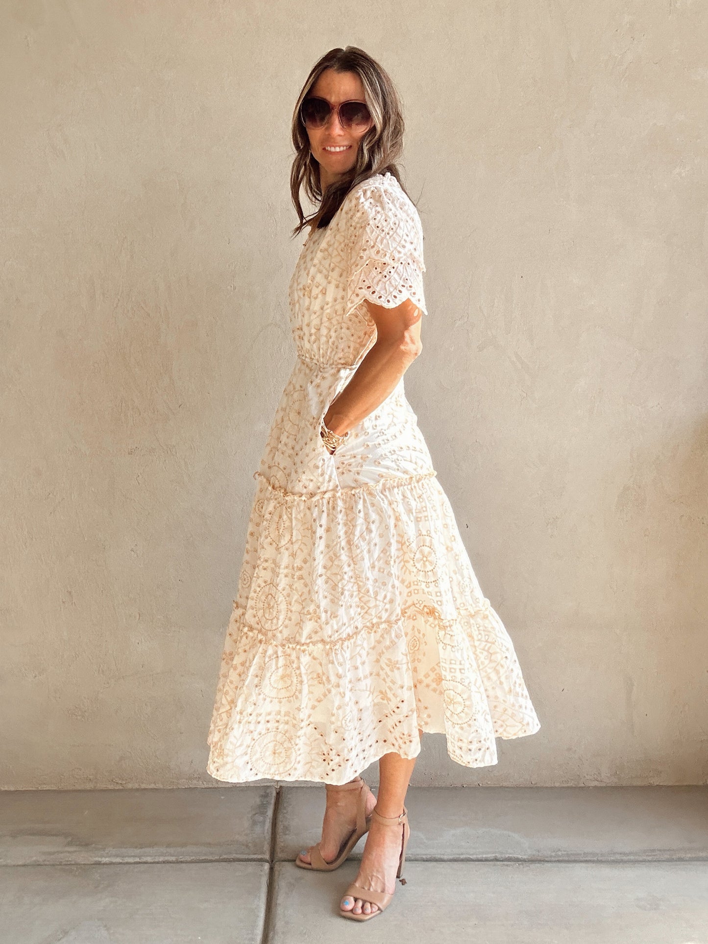 Savannah Eyelet Dress in Beige