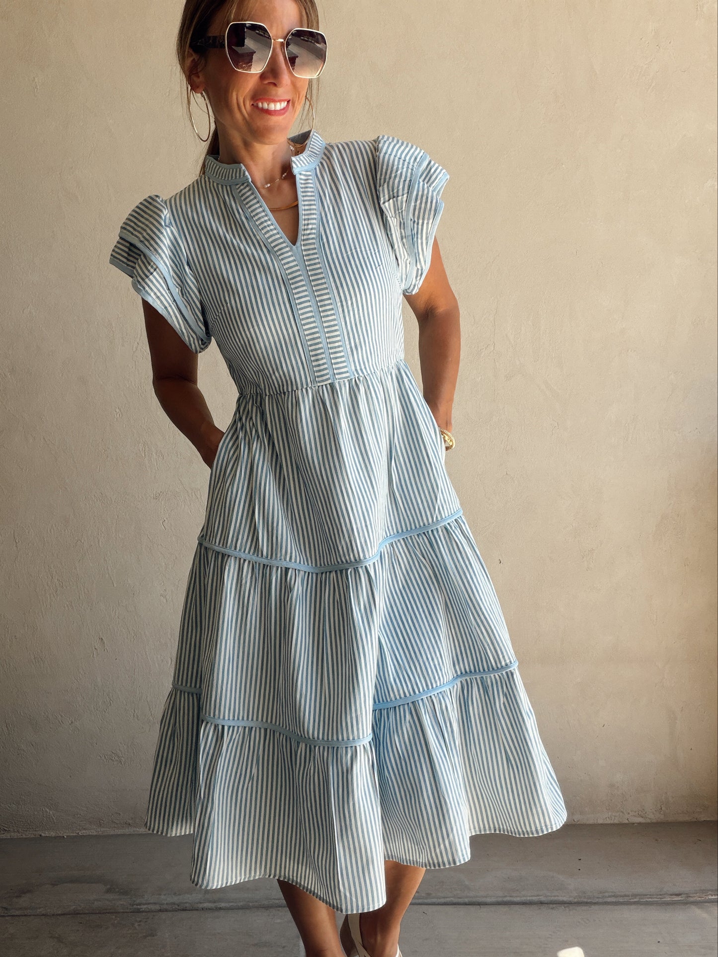 Cecilia Striped Dress in Blue & White