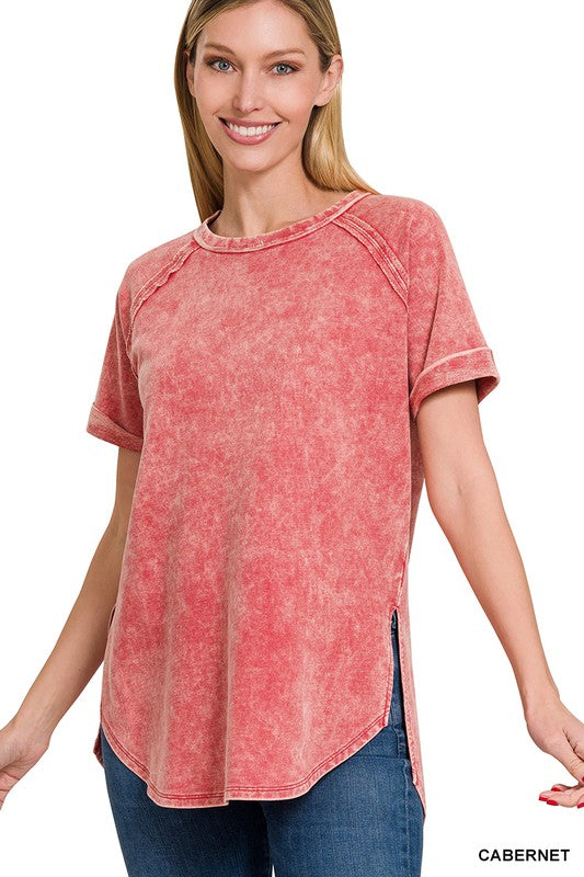 French Terry Acid Wash Top in Several Colors