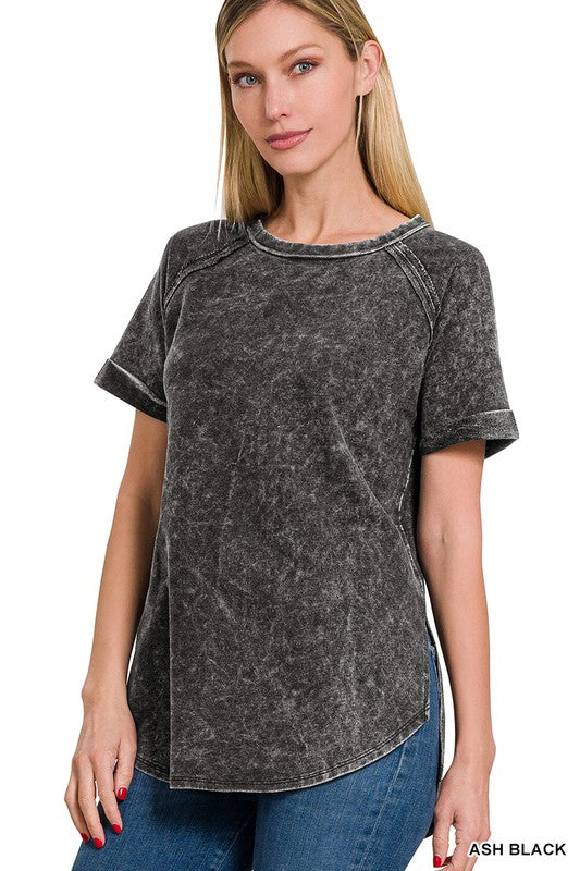 French Terry Acid Wash Top in Several Colors