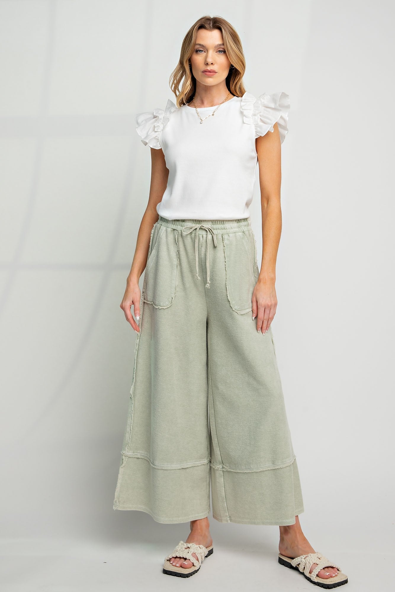 Wide Leg Palazzo Pants in Sage