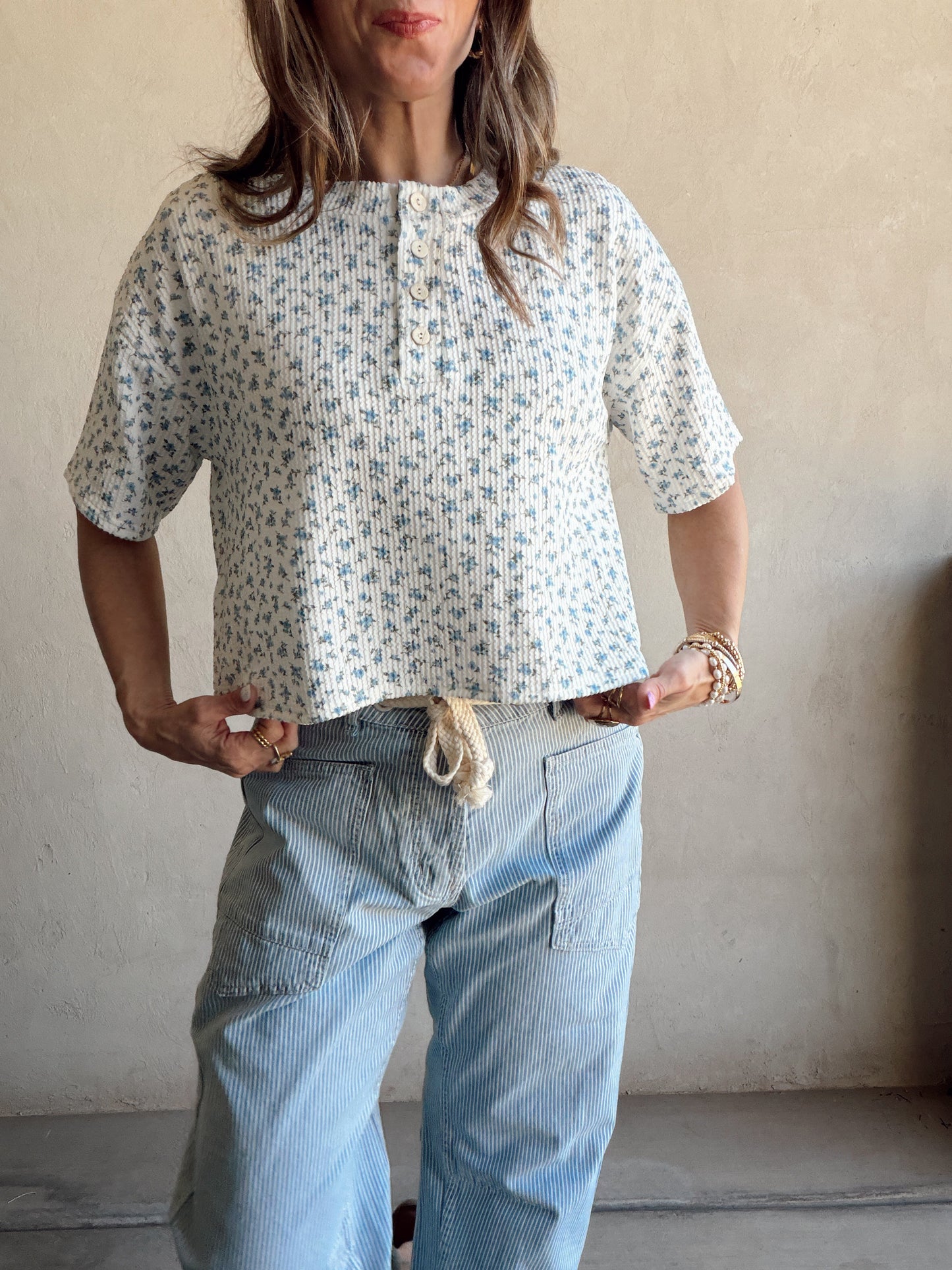 Luca Top in Ivory & Blue Floral