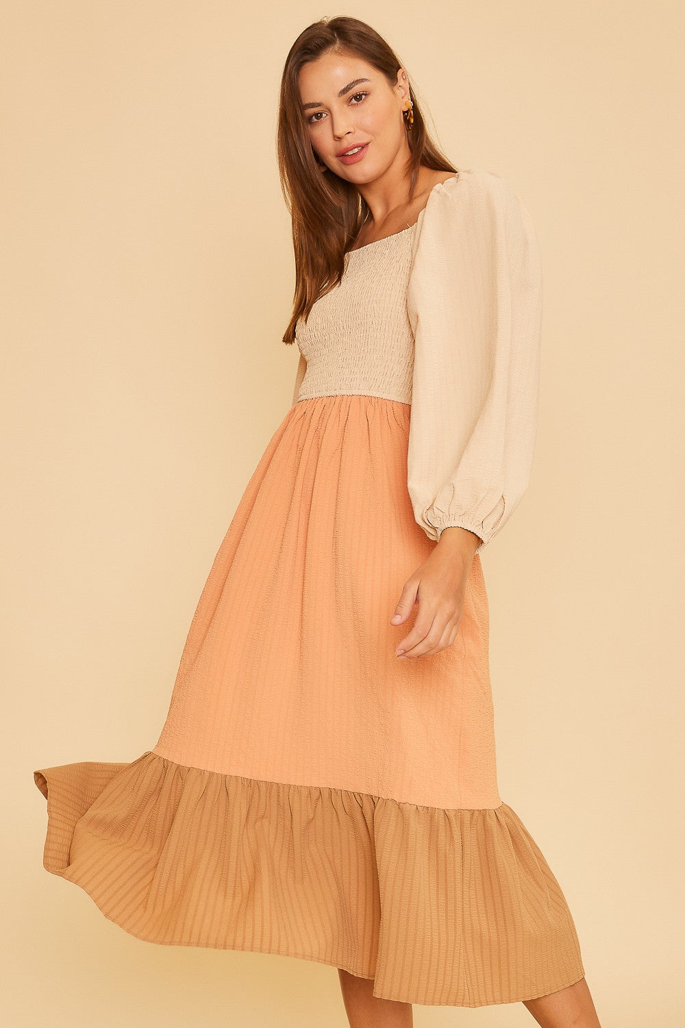 Callie Colorblock Tiered Mid Dress