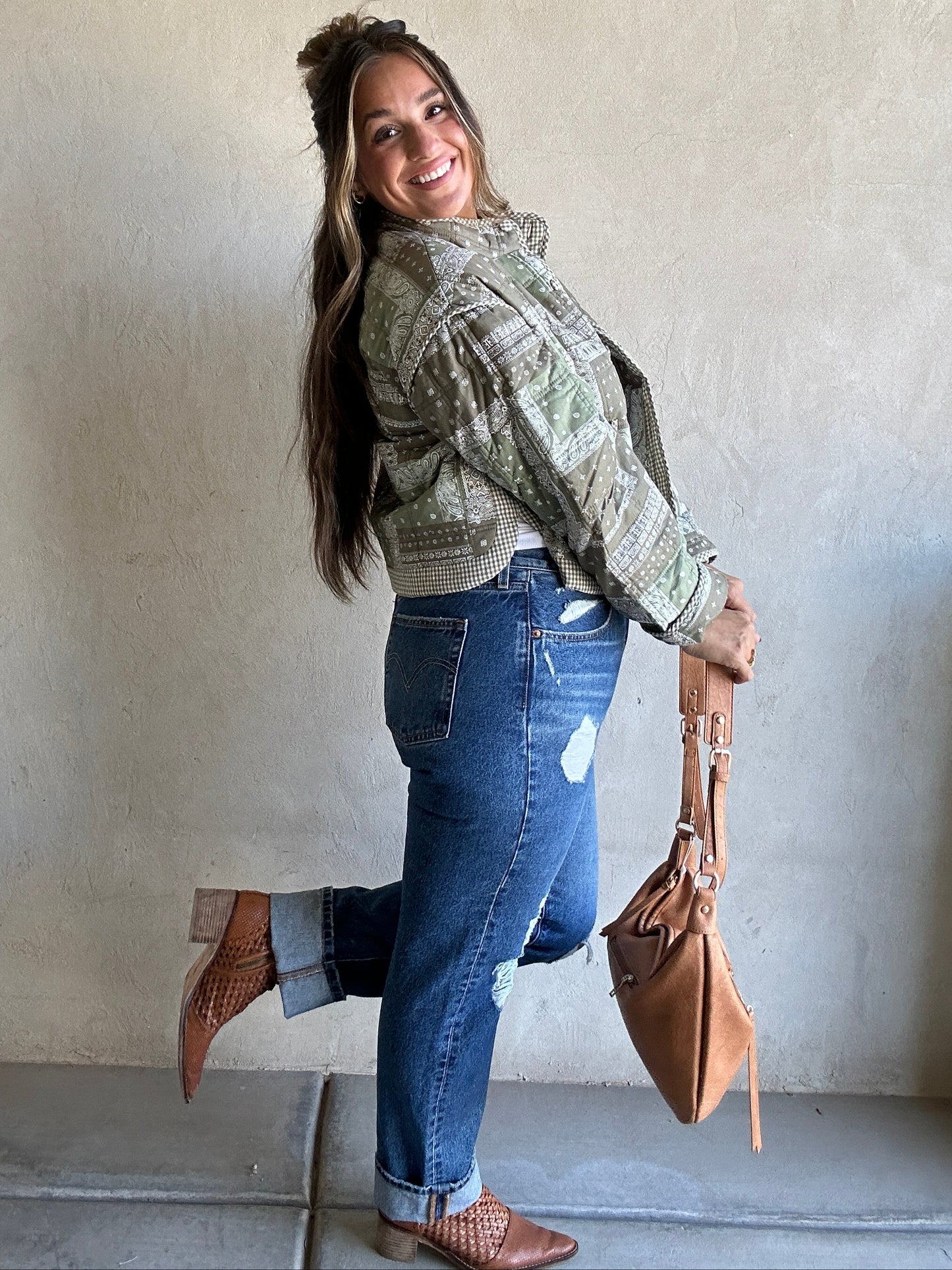 Brylee Quilted Bandana Jacket in Green