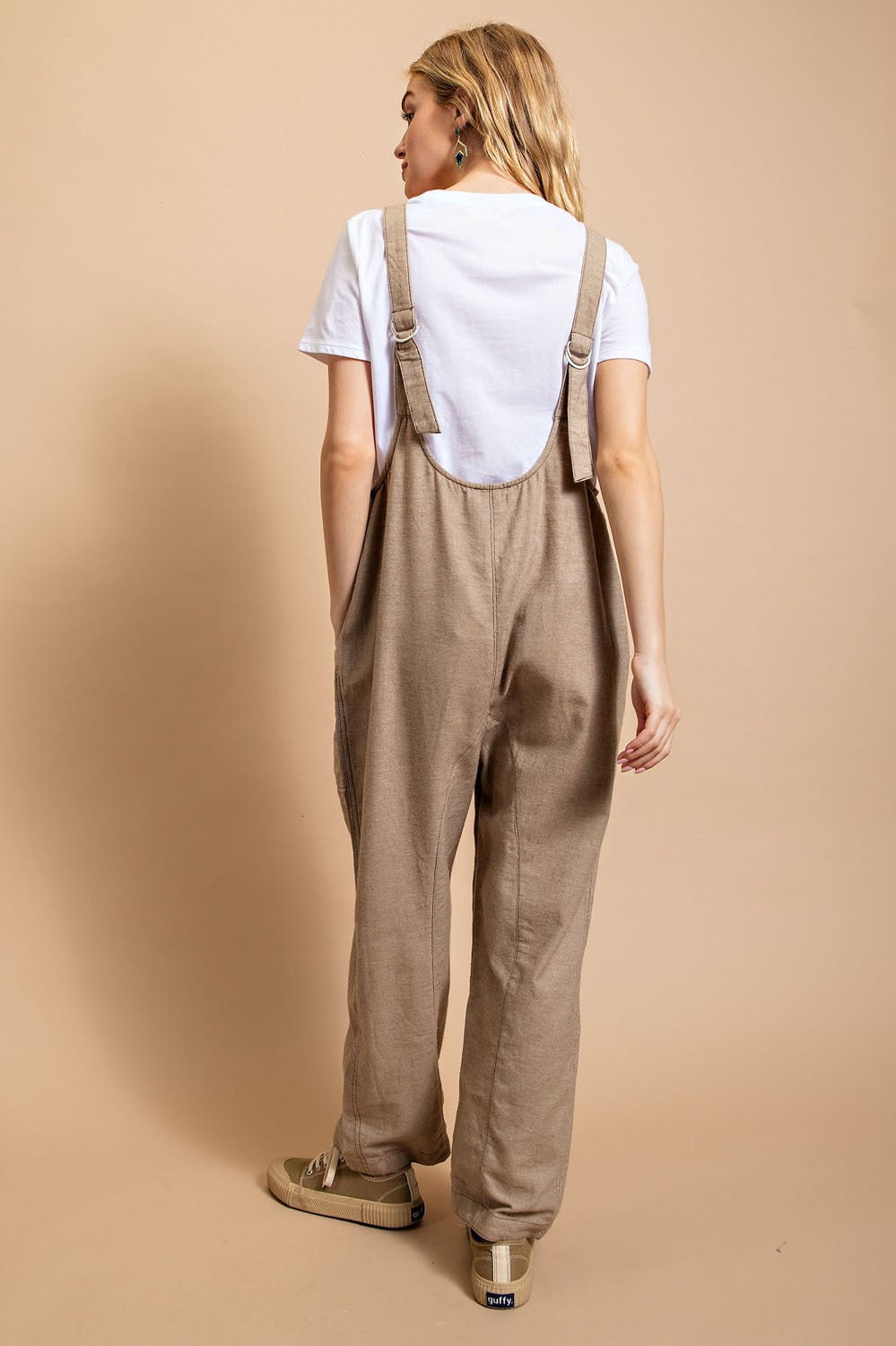 Cotton Chambray Overalls in Light Mocha