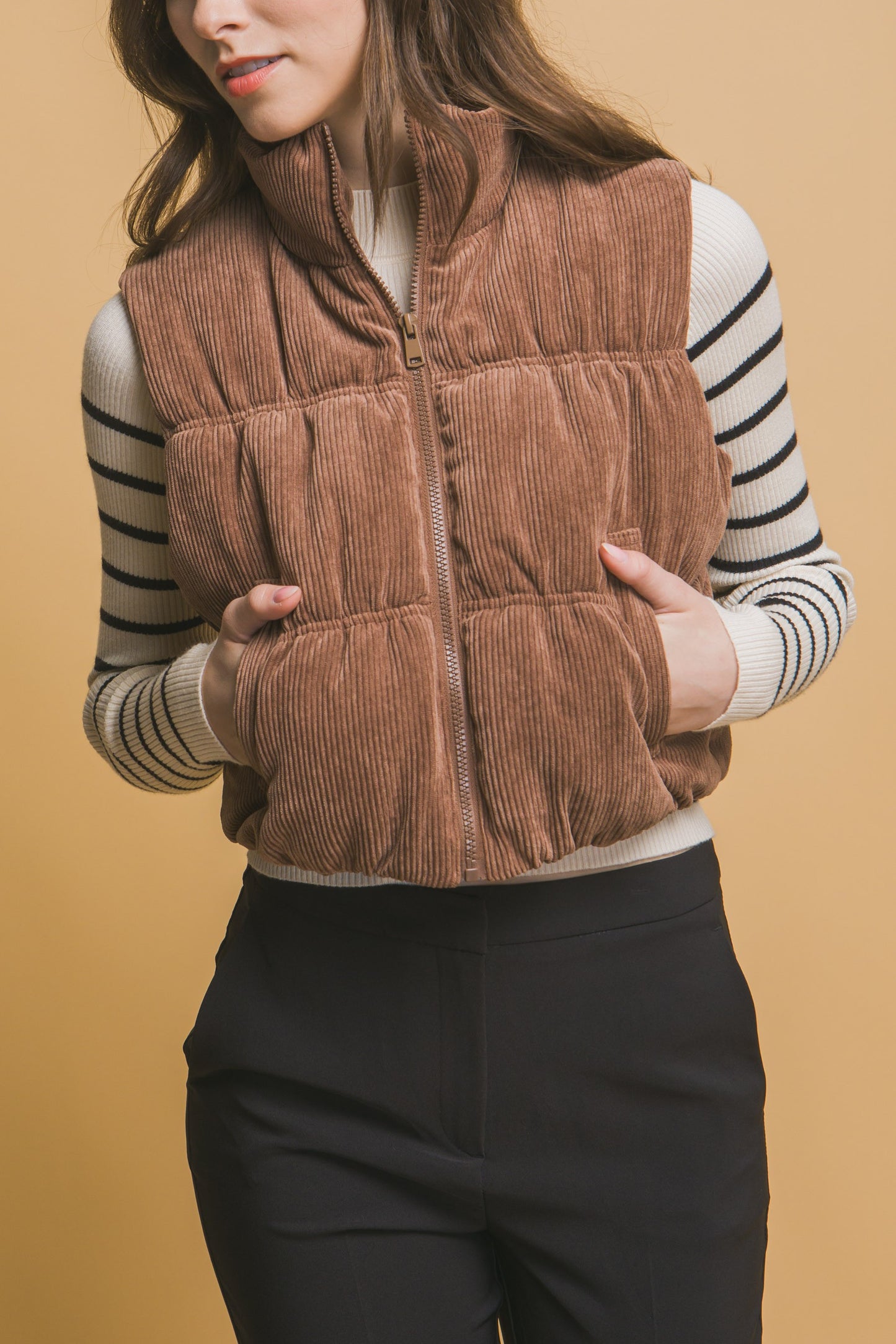 Corduroy Puffer Vest in Cocoa