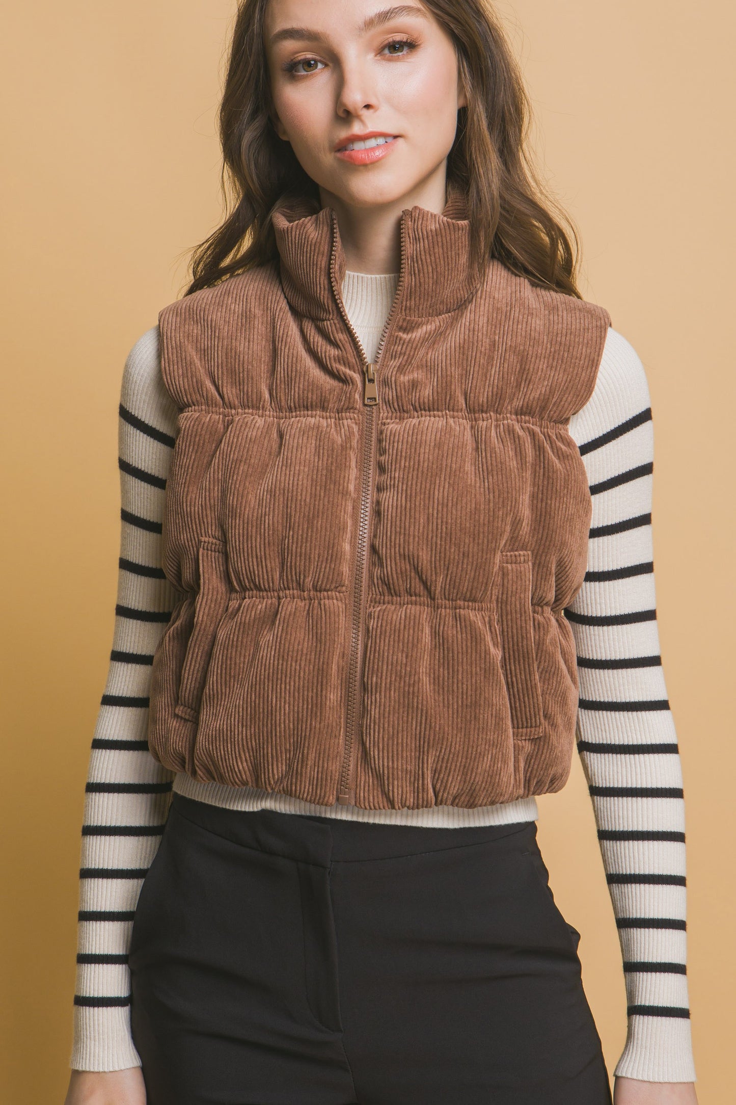 Corduroy Puffer Vest in Cocoa