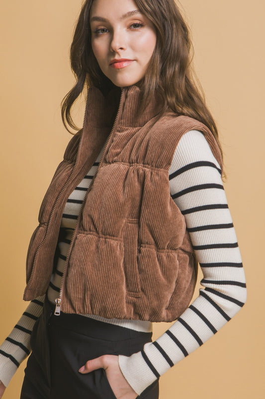 Corduroy Puffer Vest in Cocoa