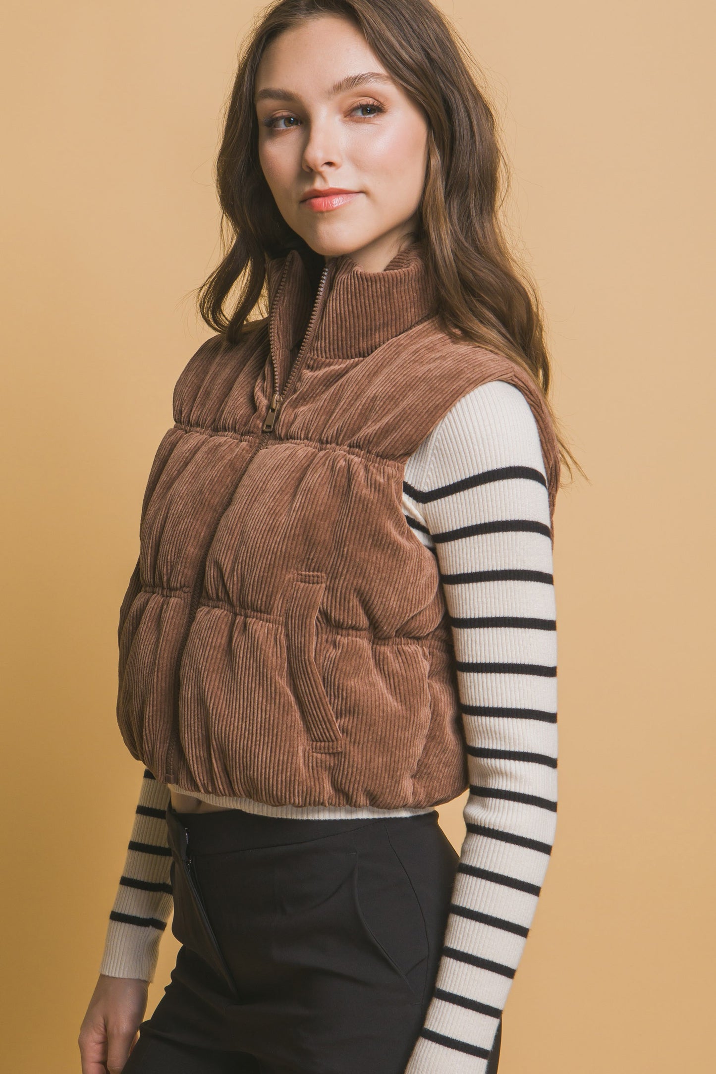 Corduroy Puffer Vest in Cocoa