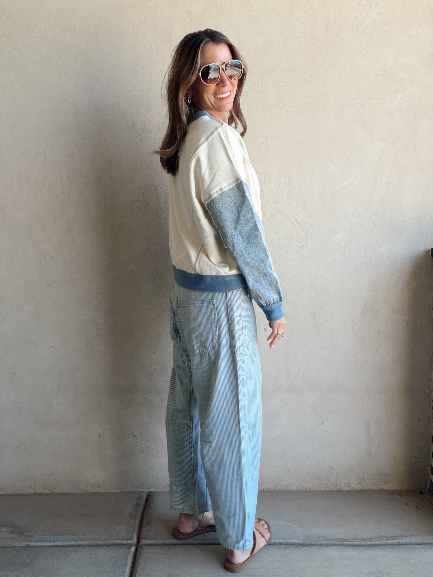 Jamie Pullover in Cream & Denim