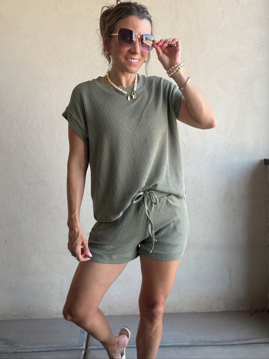 Rilee Ribbed Set in Olive