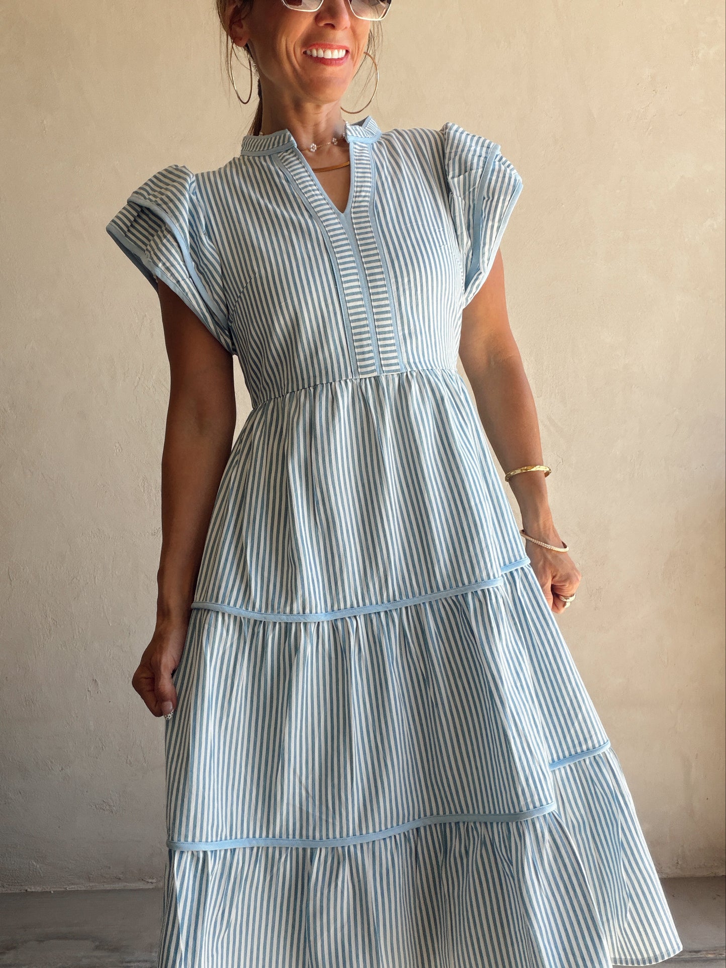 Cecilia Striped Dress in Blue & White