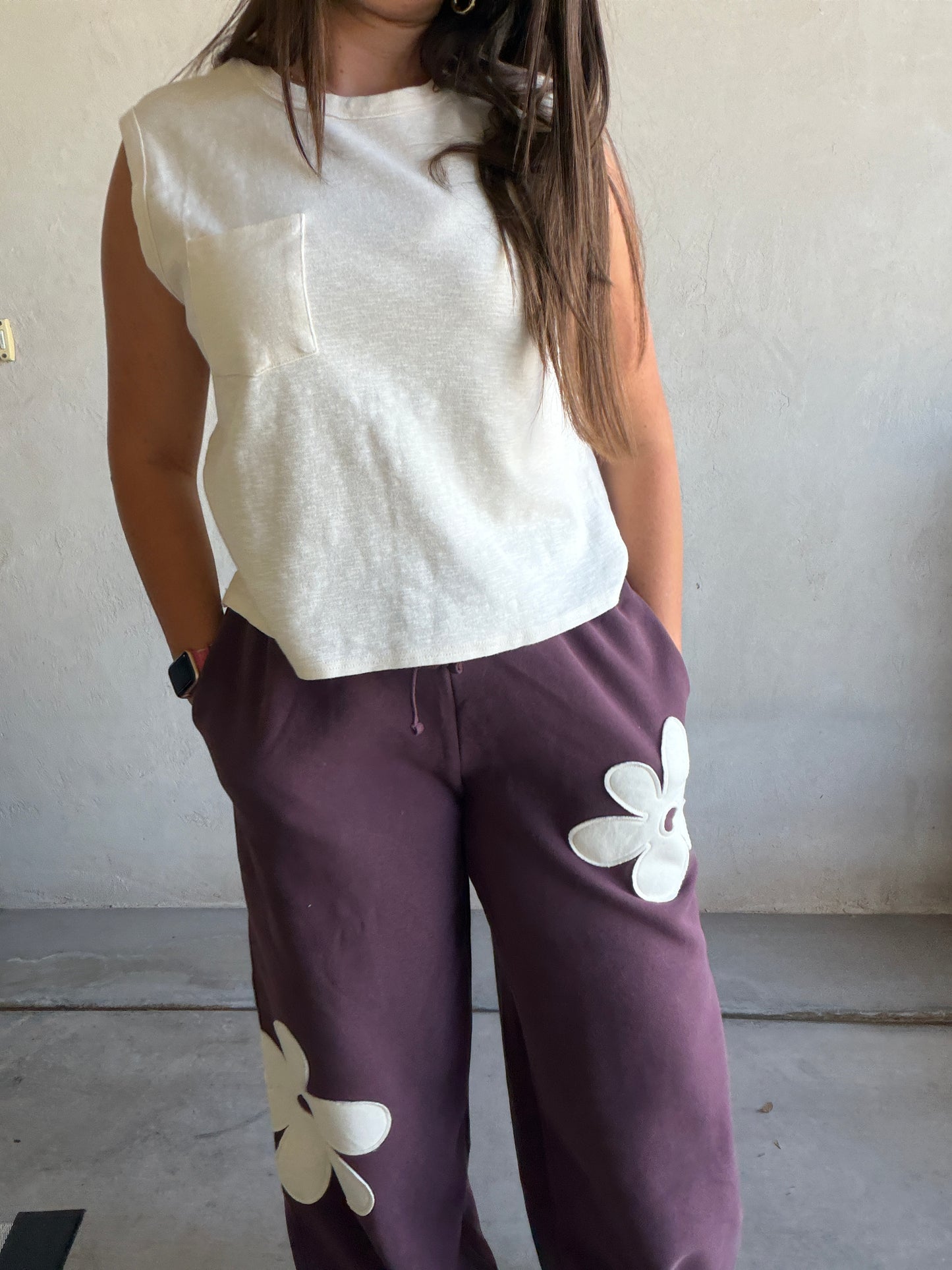 Flower Sweatpants in Eggplant