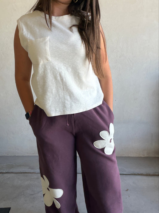 Flower Sweatpants in Eggplant
