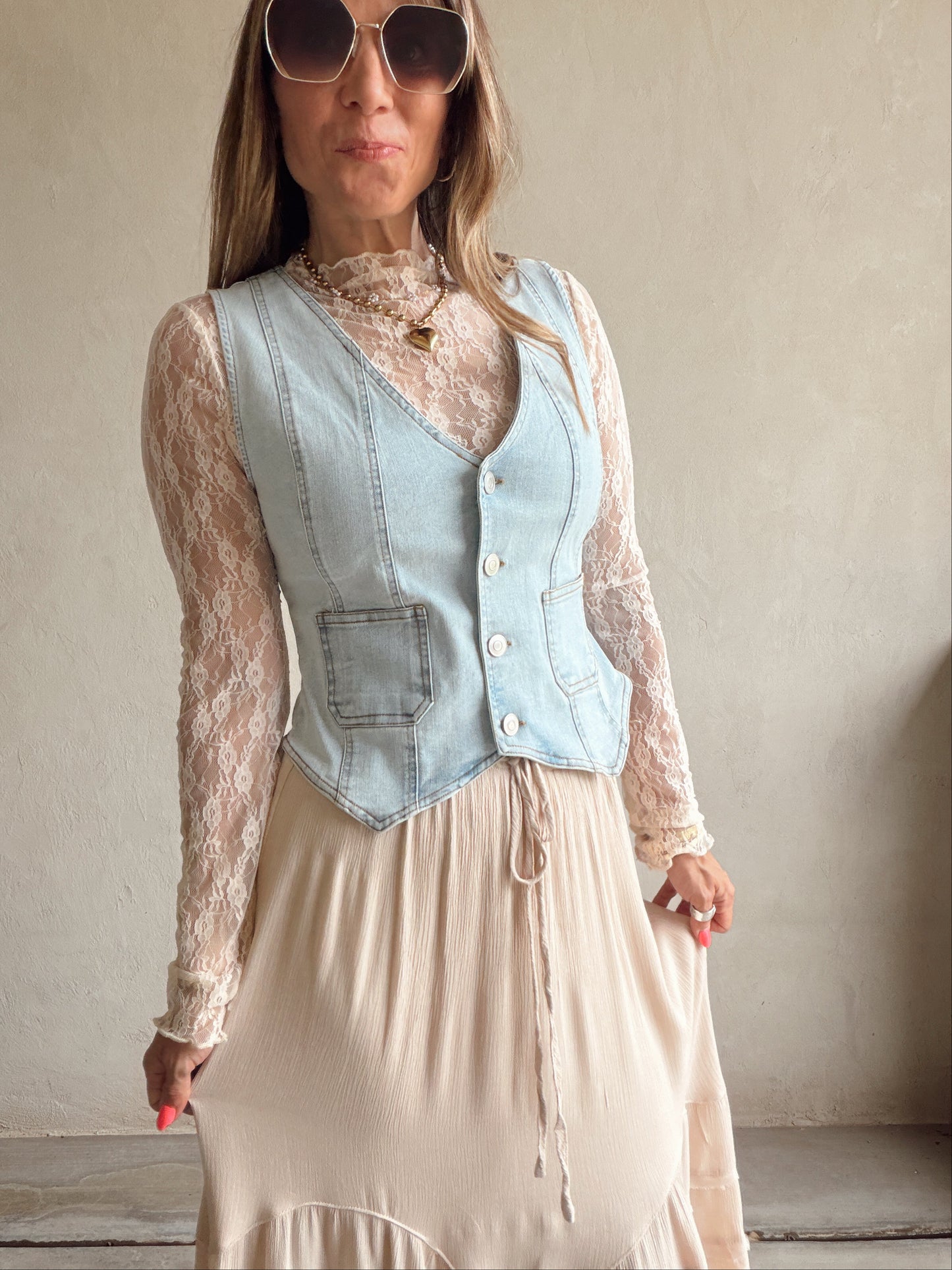 Paisley Boho Skirt in Light Beige