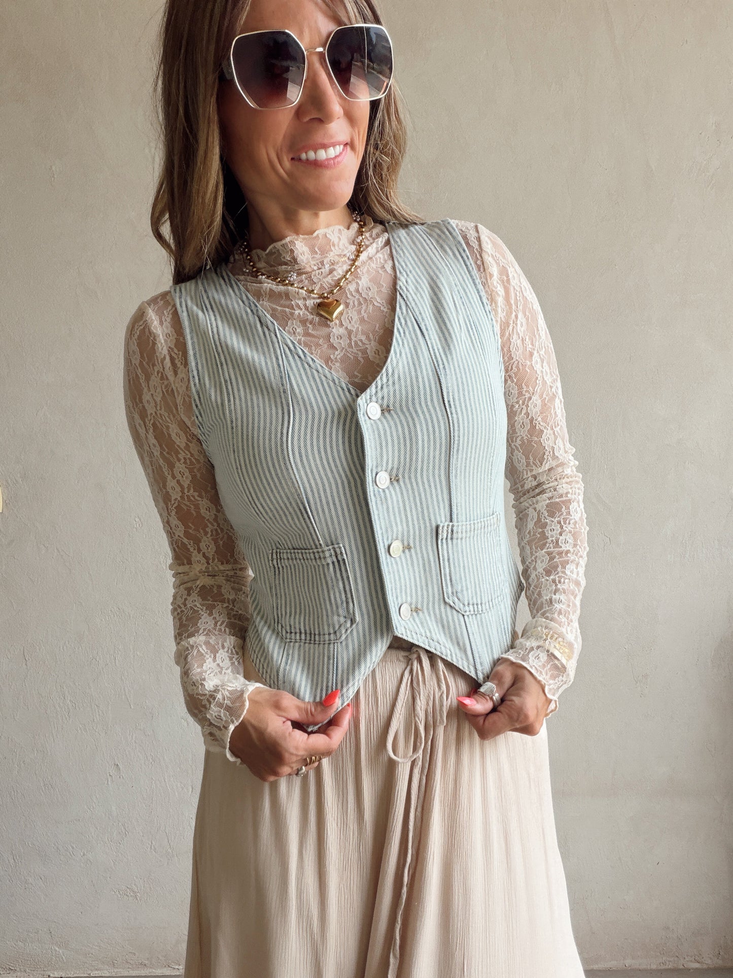 Ally Vest in Denim Stripe