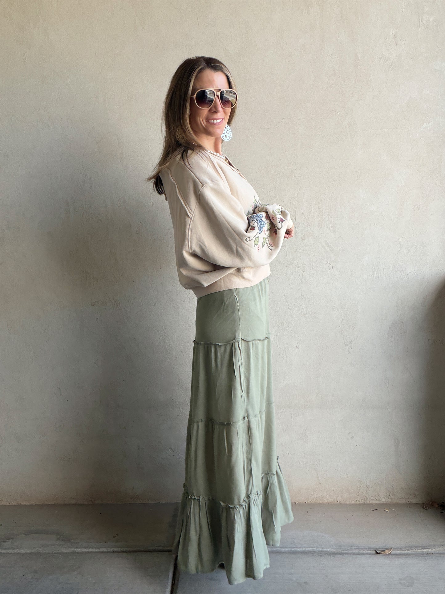Terry Maxi Skirt in Green