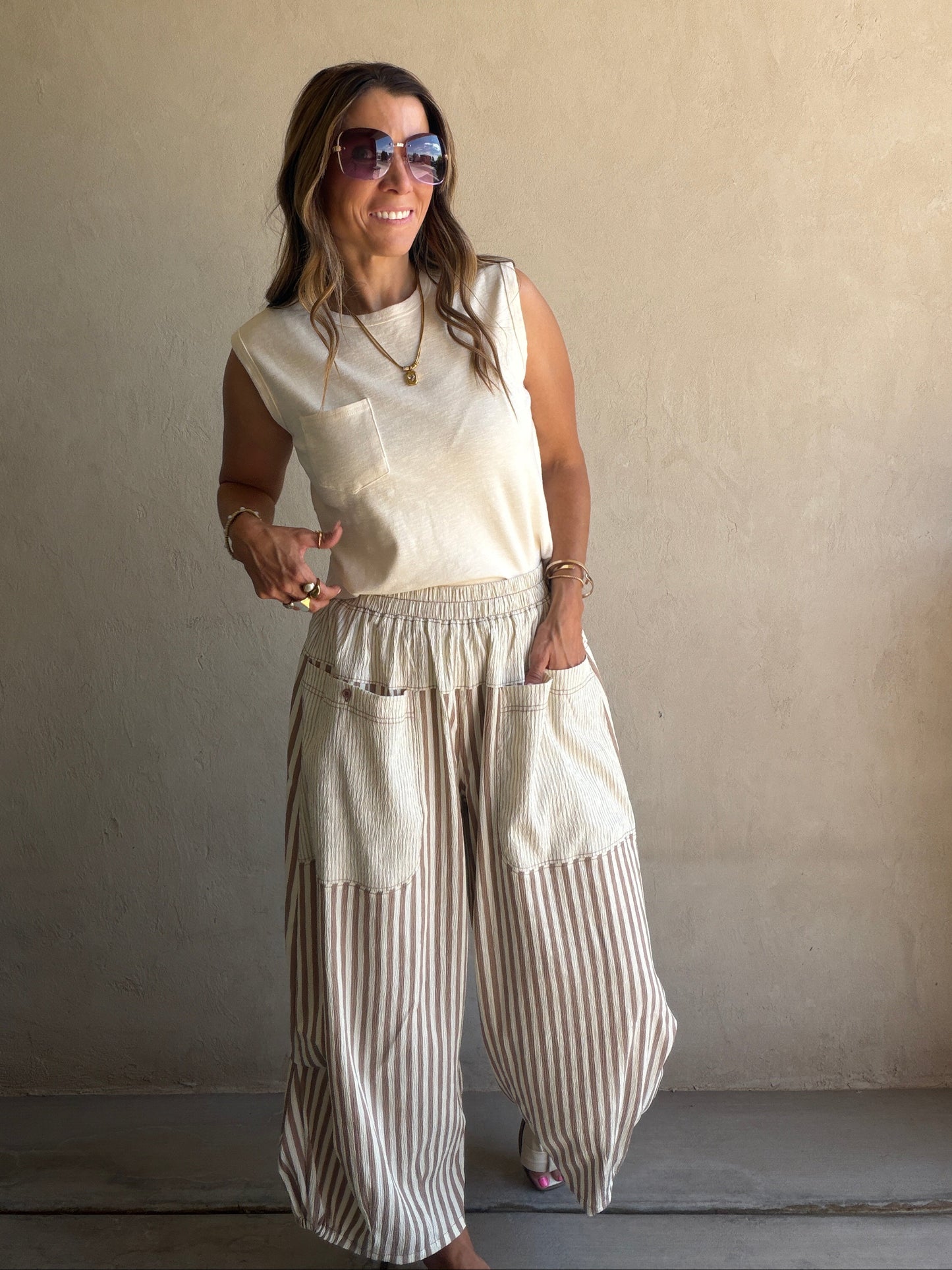 Charley Striped Parachute Pants in Mocha & Cream