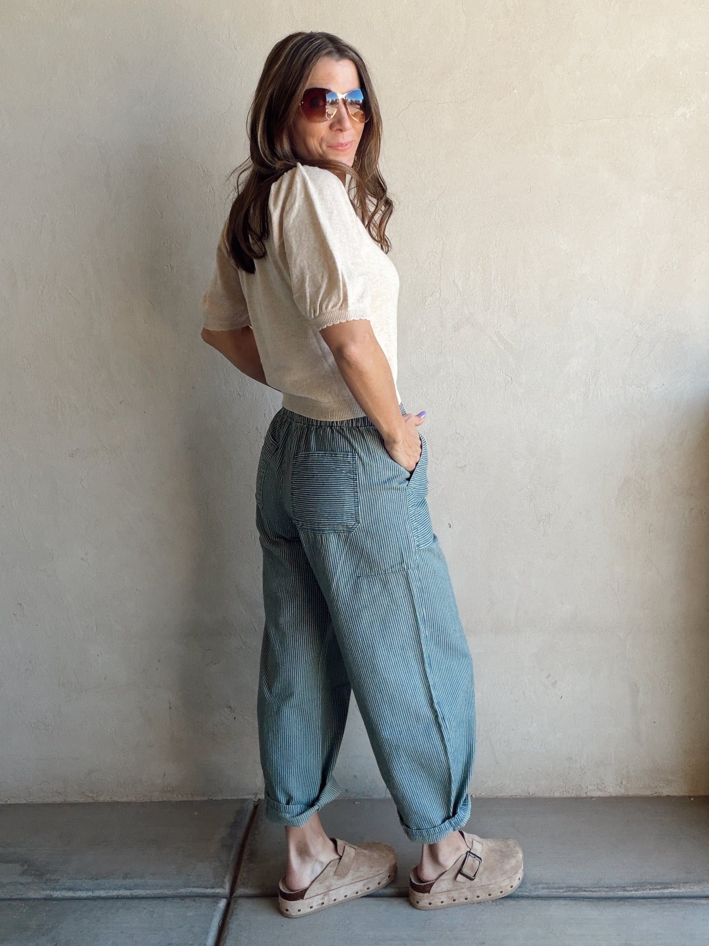 Nellie Drawstring Barrels in Blue Stripe