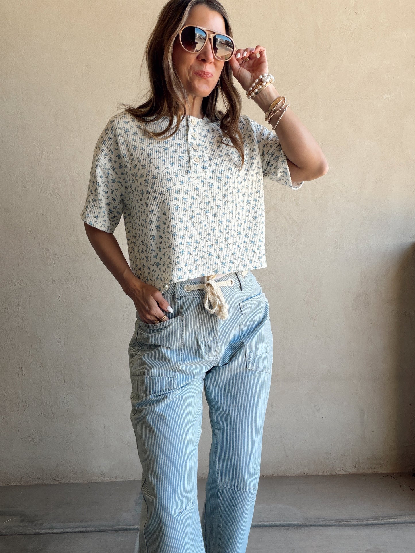 Luca Top in Ivory & Blue Floral